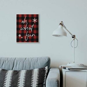 Stupell Industries Oh What Fun Christmas Holiday Red Plaid Word Design Wall Plaque, 13 x 19, Multi-Color