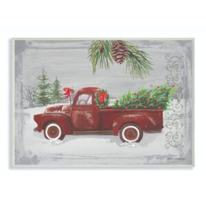 Stupell Industries Holiday Red Truck Christmas Tree Illustration Wall Plaque, 13 x 19, Multi-Color
