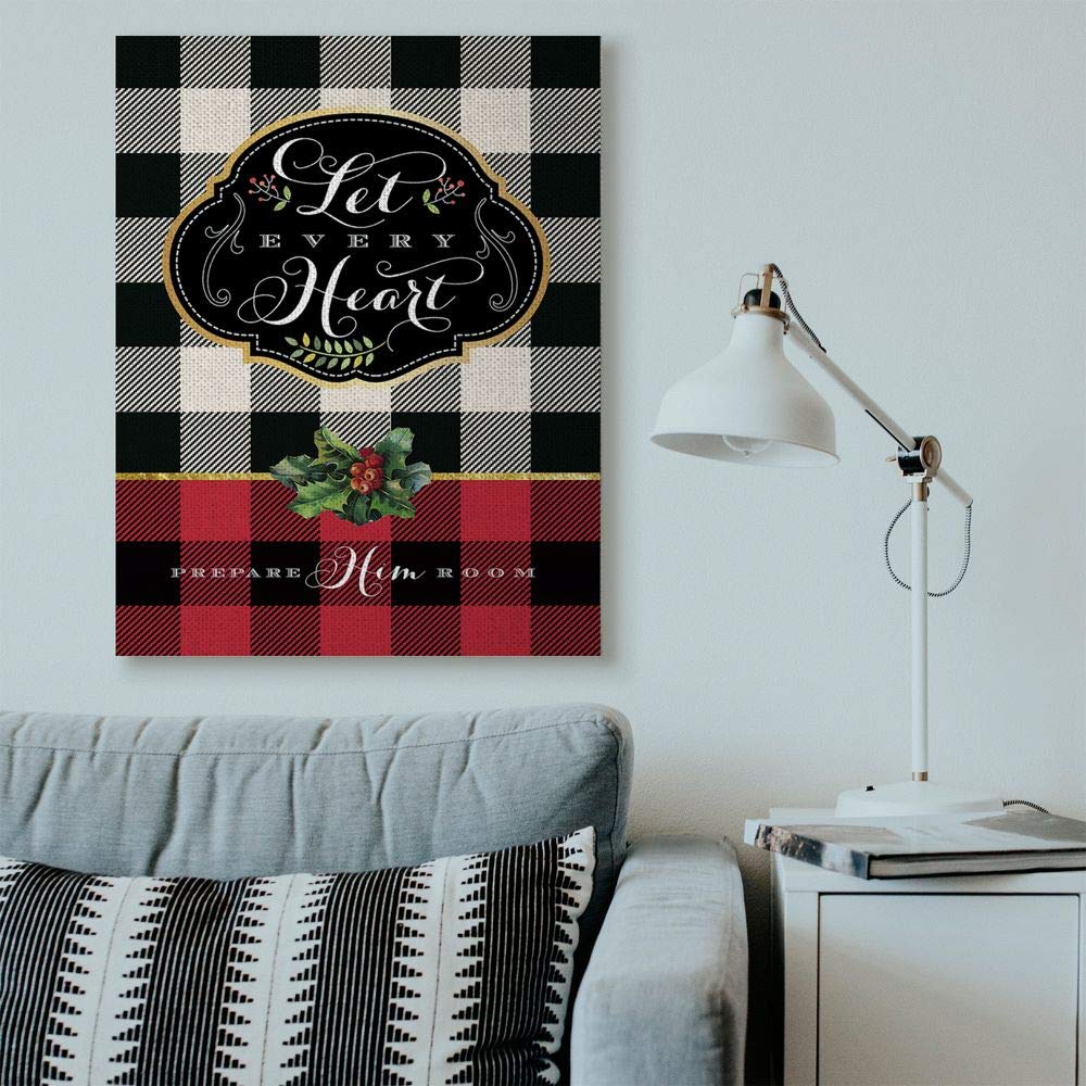 Stupell Industries Let Every Heart Plaid Holiday Christmas Word Design, Gallery Wrapped Canvas, Multi-Color