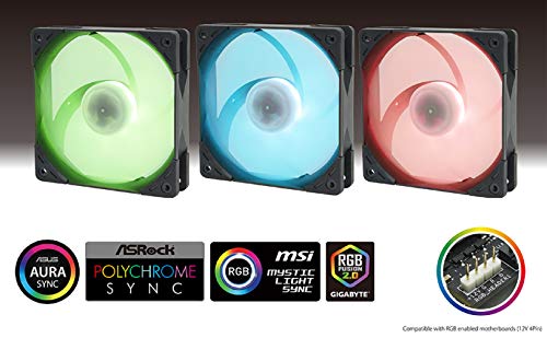 Kaze Flex 120 Slim RGB PWN - 1800RPM, 120mm x 15mm High Air Flow Computer Case Fan, Fluid Dynamic Bearing, PWN 4-Pin Connector, RGB 12V 4-Pin Connector, Single Pack, Black