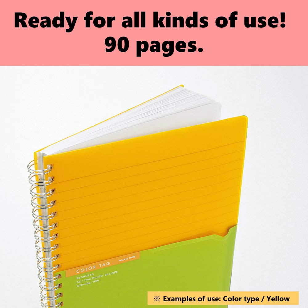 KOKUYO Color Tag B5 Notebook, Ring Notes Series, 5 Colors and Sticky Note value set