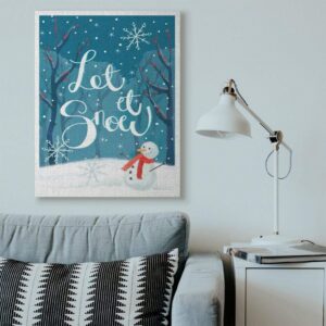 Stupell Industries Let It Snow Forest Scene Snowman Holiday Christmas Blue Word Design Canvas, 36 x 48, Multi-Color