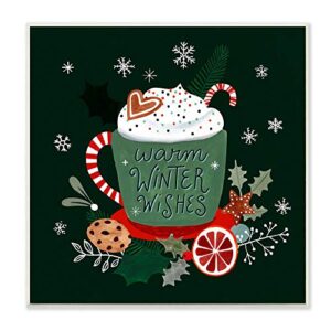 stupell industries warm winter wishes mug christmas holiday green word design wall plaque, 12 x 12, multi-color