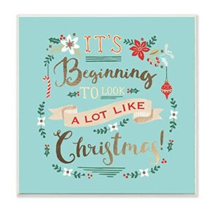 stupell industries a lot like christmas blue gold holiday word design wall plaque, 12 x 12, multi-color