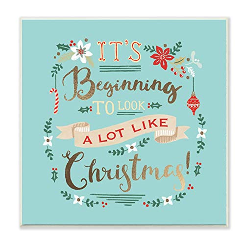 Stupell Industries A Lot Like Christmas Blue Gold Holiday Word Design Wall Plaque, 12 x 12, Multi-Color