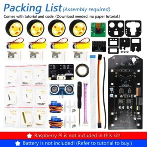 Freenove 4WD Smart Car Kit for Raspberry Pi 4 B 3 B+ B A+, Face Tracking, Line Tracking, Light Tracing, Obstacle Avoidance, Colorful Light, Ultrasonic Camera Servo (Raspberry Pi NOT Included)