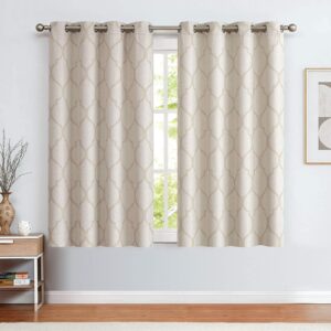 jinchan Moroccan Tile Linen Textured Curtains Printed Curtain Panel Bedroom Living Room Thermal Insulated Window Treatment 1 Panel 45 Inch Beige