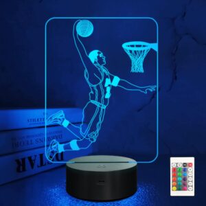 FULLOSUN Basketball 3D Night Light, Basketball Sport Gifts Bedside Lamp for Xmas Holiday Birthday Gifts for Kids Basketball Fan with Remote Control 16 Colors Changing + 4 Changing Mode + Dim Function