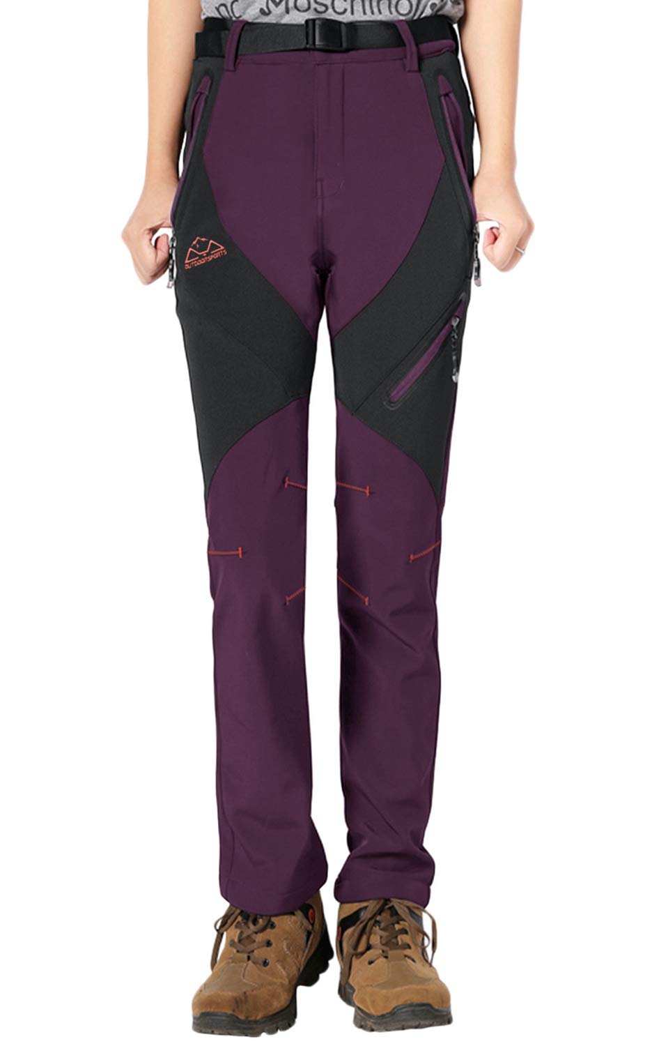 Rdruko Women's Ski Pants Waterproof Insulated Outdoor Hiking Winter Softshell Cold Weather(Purple, US M)