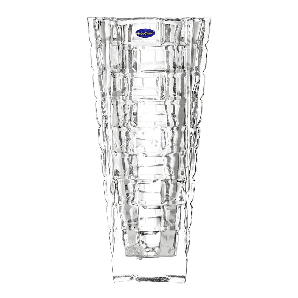Amlong Crystal Large Clear Royal Gardens Vase 12 inches High (6 inch Top and 3 inch Bottom)