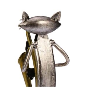 TLLDX Figurine Metal Sculpture Animals Saxophone Cat Statue Home Furnishing Articles Handicrafts Home Decor Ornament for Living Room Home Decorations and Office Business Gift-DX1567
