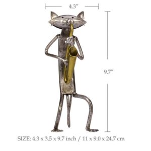 TLLDX Figurine Metal Sculpture Animals Saxophone Cat Statue Home Furnishing Articles Handicrafts Home Decor Ornament for Living Room Home Decorations and Office Business Gift-DX1567
