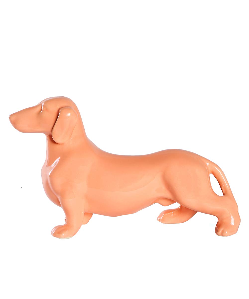 Nayothecorgi Dachshund Dog Statue - Shiny Orange Standing Ceramic Dog Statue - Decorative Dog Sculpture for Garden or Home Décor - Dachshund Dog Outdoor Statue - (10.82” x 3.62” x 6.61”)