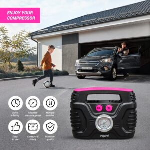 electric air compressor portable tire inflator with analog Pressure Gauge air pump for car tires 12V 110V tire pump for car bike balls & more Easy to use ideal for cool women and adults