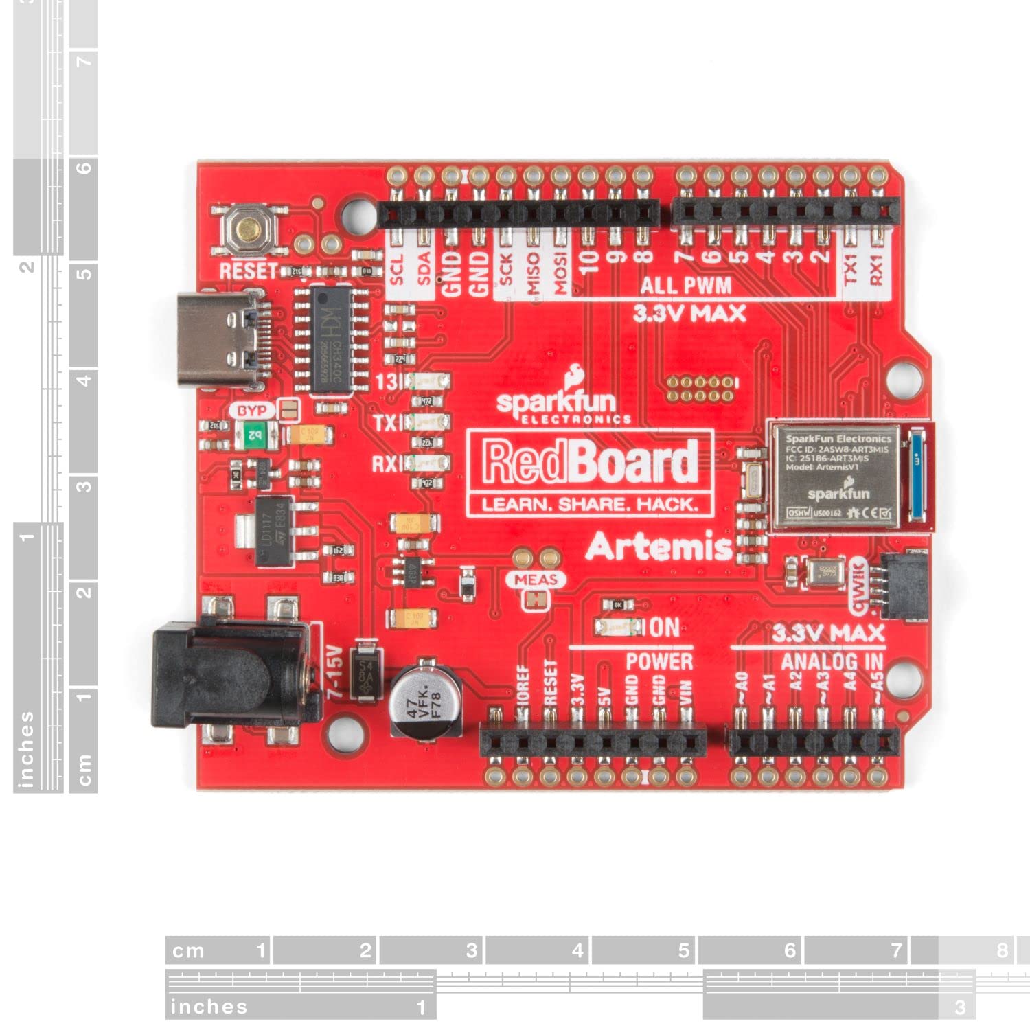 SparkFun RedBoard Artemis Machine Learning Development Board Includes BLE One megabyte of Flash USB-C connector Qwiic I2C MEMS microphone Compatible with Arduino IDE Run TenserFlow models R3 footprint