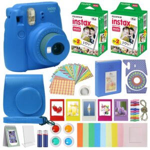 Fujifilm Instax Mini 9 Instant Camera Flamingo Pink with Carrying Case + Fuji Instax Film Value Pack (40 Sheets) Accessories Bundle, Color Filters, Photo Album, Assorted Frames, Selfie Lens + More