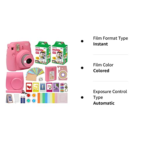 Fujifilm Instax Mini 9 Instant Camera Flamingo Pink with Carrying Case + Fuji Instax Film Value Pack (40 Sheets) Accessories Bundle, Color Filters, Photo Album, Assorted Frames, Selfie Lens + More