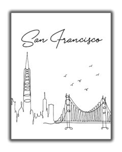 san francisco city skyline cityscape wall art - 11x14 unframed, minimalist line art black & white decor prints. a perfect gift for anyone who’s ever ‘left their heart in san francisco”!