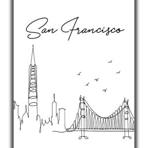 San Francisco City Skyline CityScape Wall Art - 11x14 UNFRAMED, Minimalist Line Art Black & White Decor Prints. A Perfect Gift for Anyone Who’s Ever ‘Left Their Heart in San Francisco”!