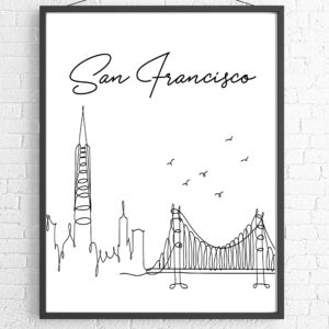 San Francisco City Skyline CityScape Wall Art - 11x14 UNFRAMED, Minimalist Line Art Black & White Decor Prints. A Perfect Gift for Anyone Who’s Ever ‘Left Their Heart in San Francisco”!