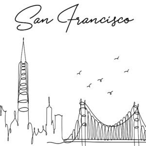 San Francisco City Skyline CityScape Wall Art - 11x14 UNFRAMED, Minimalist Line Art Black & White Decor Prints. A Perfect Gift for Anyone Who’s Ever ‘Left Their Heart in San Francisco”!