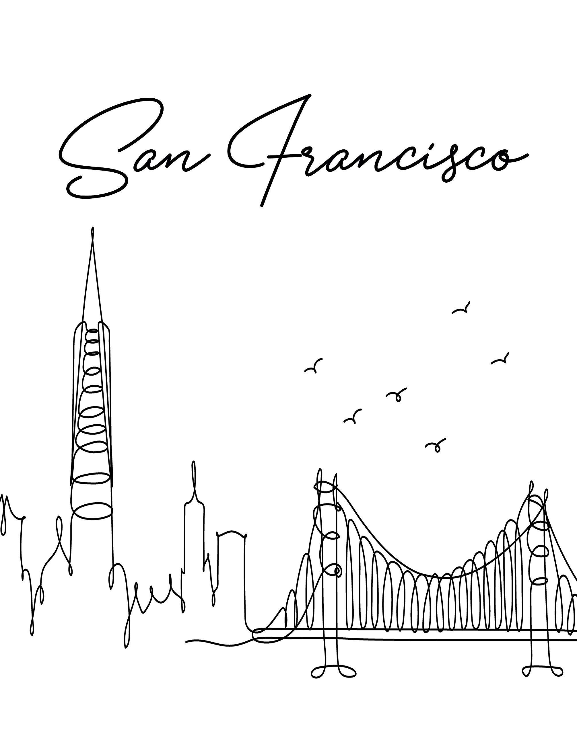 San Francisco City Skyline CityScape Wall Art - 11x14 UNFRAMED, Minimalist Line Art Black & White Decor Prints. A Perfect Gift for Anyone Who’s Ever ‘Left Their Heart in San Francisco”!