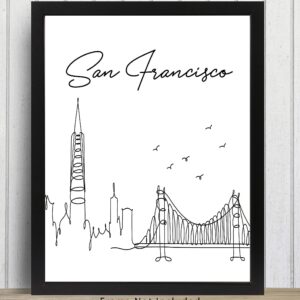 San Francisco City Skyline CityScape Wall Art - 11x14 UNFRAMED, Minimalist Line Art Black & White Decor Prints. A Perfect Gift for Anyone Who’s Ever ‘Left Their Heart in San Francisco”!