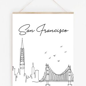 San Francisco City Skyline CityScape Wall Art - 11x14 UNFRAMED, Minimalist Line Art Black & White Decor Prints. A Perfect Gift for Anyone Who’s Ever ‘Left Their Heart in San Francisco”!