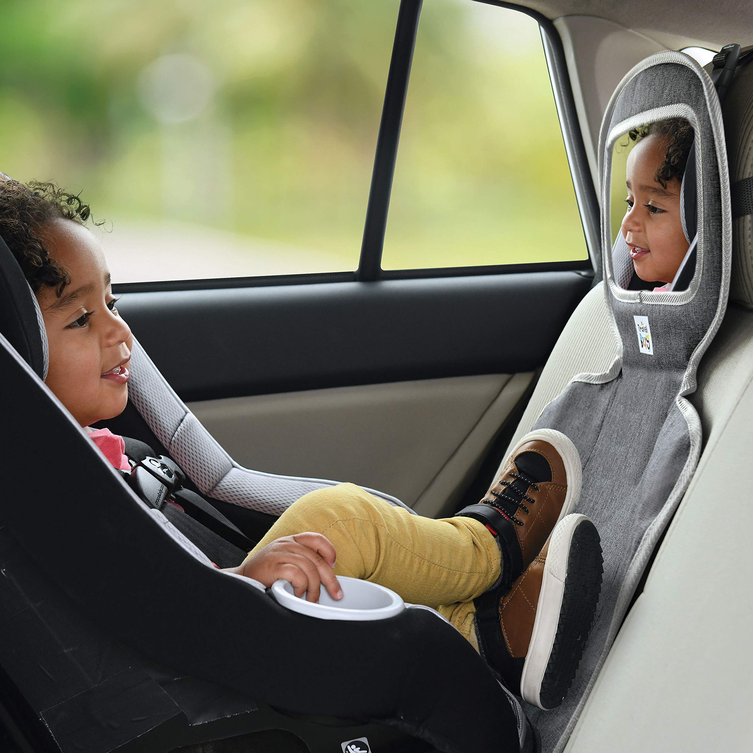 Travel Bug Baby & Toddler Shatter Resistant Mirror With Built-in Kick Mat For Forward Facing Car Seats - Grey
