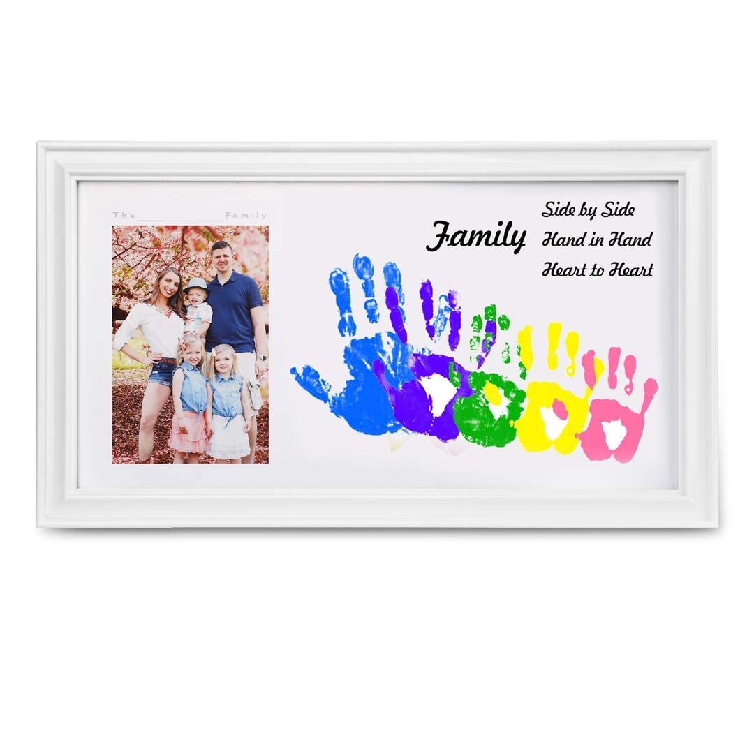 Customizable Baby Handprint Footprint Keepsake with Large Size Family Photo Frame Kit - Personalize w/Your Family Name! Non-Toxic Paint. Perfect Registry, Baby Shower, Birthday & Mothers? Day Gift!