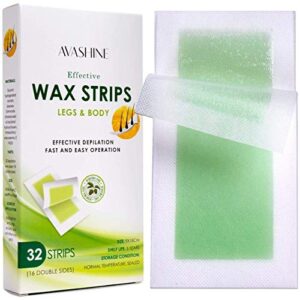 avashine wax strips for arms, legs, underarm hair, eyebrow, bikini, and brazilian hair removal contains, green, 32 strips