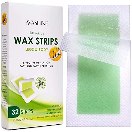 Avashine Wax Strips for Arms, Legs, Underarm Hair, Eyebrow, Bikini, and Brazilian Hair Removal Contains, Green, 32 Strips