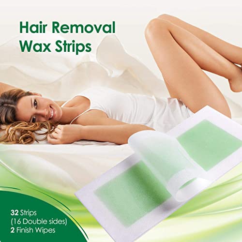 Avashine Wax Strips for Arms, Legs, Underarm Hair, Eyebrow, Bikini, and Brazilian Hair Removal Contains, Green, 32 Strips