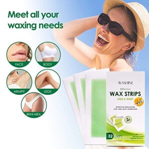 Avashine Wax Strips for Arms, Legs, Underarm Hair, Eyebrow, Bikini, and Brazilian Hair Removal Contains, Green, 32 Strips