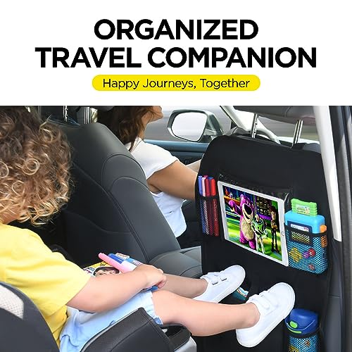 lebogner Back Seat Cover For Kids + 6 Pocket Storage Organizer, 2 Pack X-Large Kick Mats Backseat Protector With iPad Tablet Holder, Car Seat Back Protectors For Vehicles To Protect From Dirt & Mud
