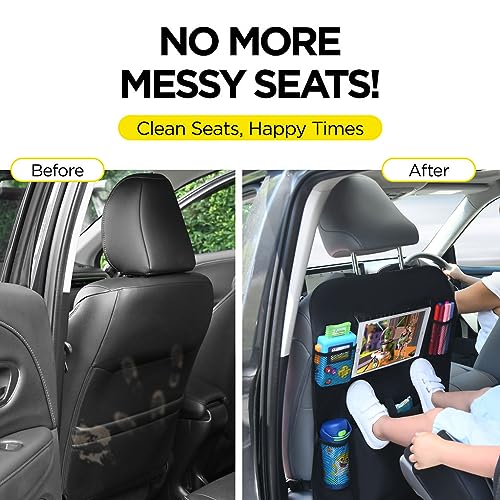 lebogner Back Seat Cover For Kids + 6 Pocket Storage Organizer, 2 Pack X-Large Kick Mats Backseat Protector With iPad Tablet Holder, Car Seat Back Protectors For Vehicles To Protect From Dirt & Mud