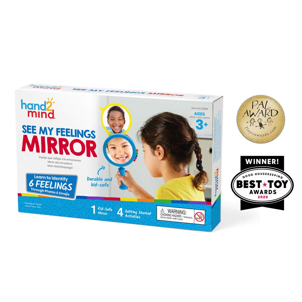 hand2mind See My Feelings Mirror, Social Emotional Learning, Shatterproof Mirror for Kids, Anger Management Toys, Anxiety Relief Items, Mindfulness for Kids, Calm Down Corner, Anxiety Toys (Set of 4)