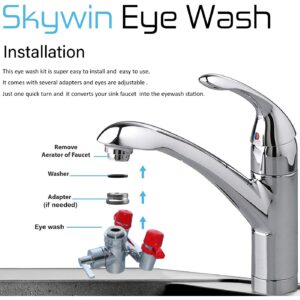 Skywin Eye Wash Kit - Faucet Mounted Emergency Eye Wash Station Sink Attachment -1x Continuous Flow Eyewash Station,3X Common Sink Adapter,2X Inspection Tag,1x Emergency Eye Wash Station Sign