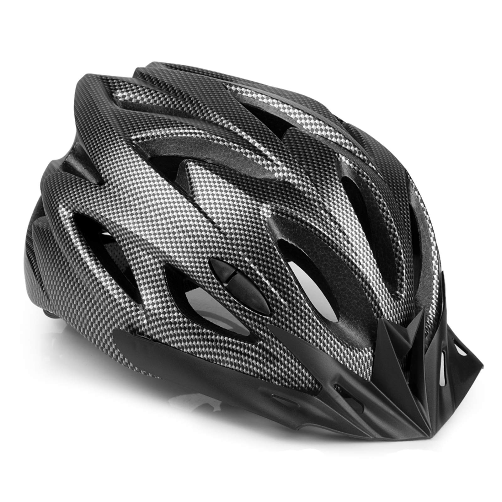 RNOX Adult Bike Helmet, Bicycle Cycle Helmet for Adults Men/Women, Adjustable Size Road Cycling Bicycle Helmet with Detachable Visor/Led Rear Light - Black Carbon Fiber