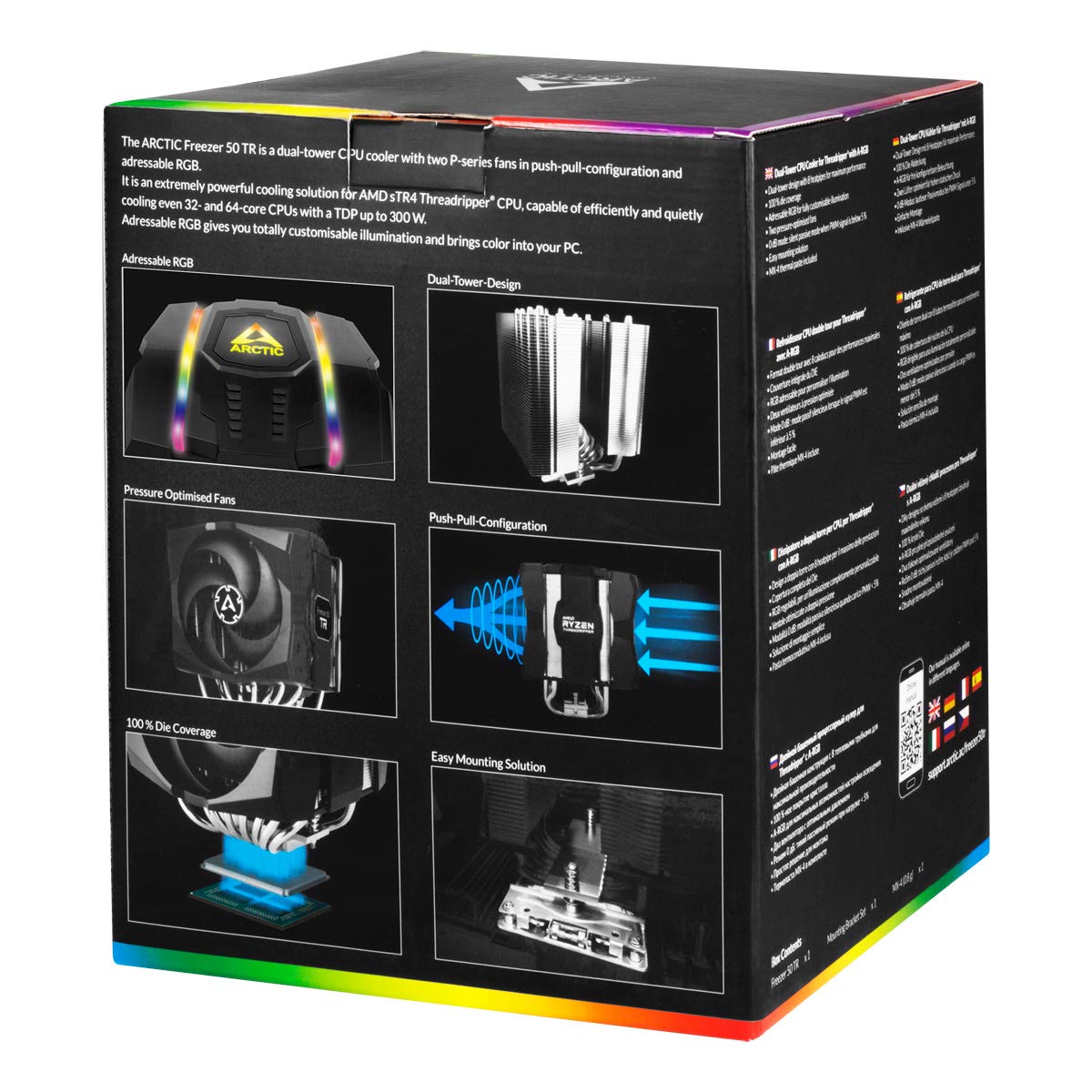 ARCTIC Freezer 50 TR - Dual Tower CPU Cooler for AMD Ryzen Threadripper SP3, sTR4, with A-RGB, Two Pressure-optimised Fans, 8 Heatpipes for Max. Performance