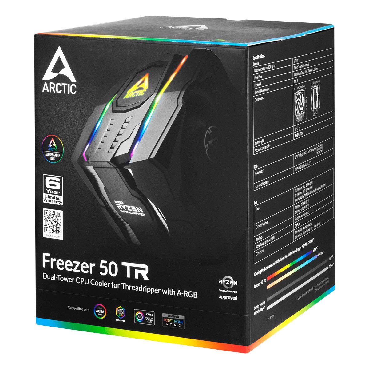 ARCTIC Freezer 50 TR - Dual Tower CPU Cooler for AMD Ryzen Threadripper SP3, sTR4, with A-RGB, Two Pressure-optimised Fans, 8 Heatpipes for Max. Performance