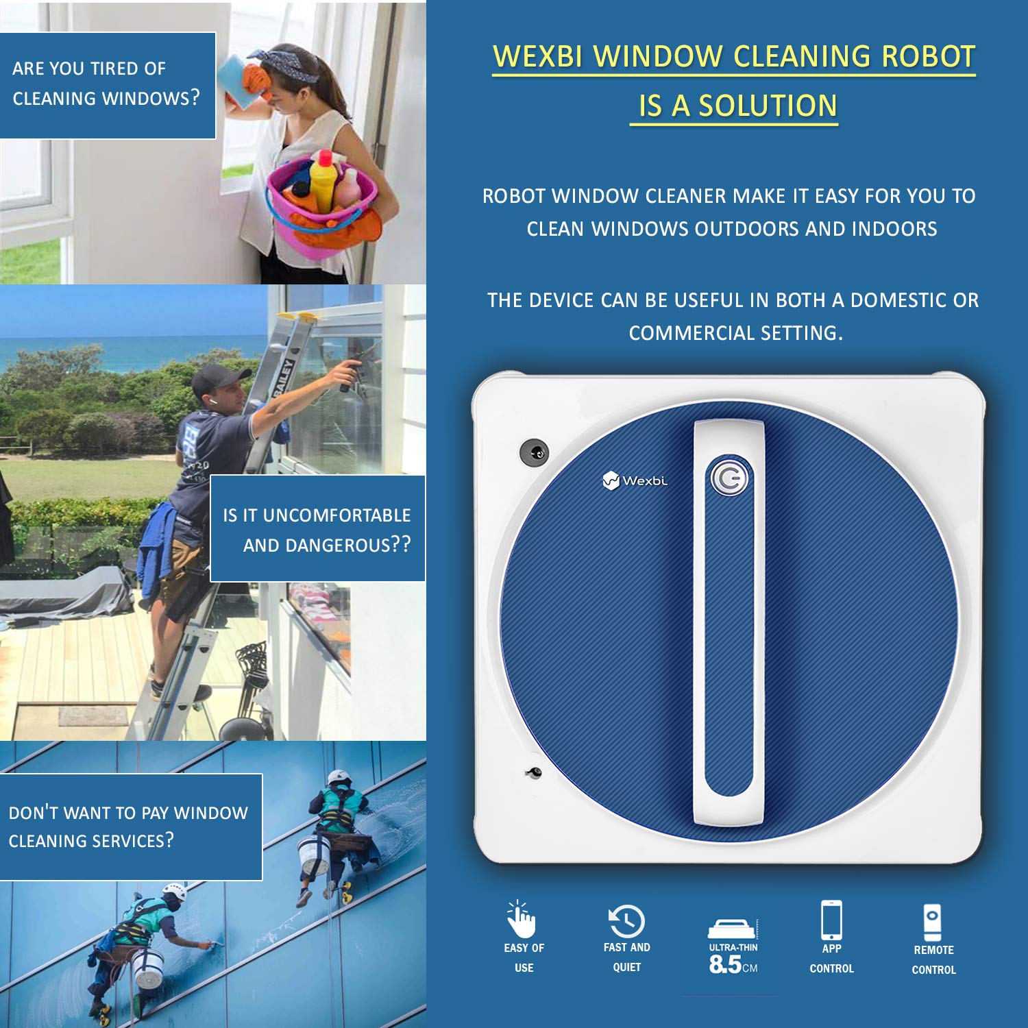Window Cleaner Robot, Smart Window Cleaning Robot Mop with APP and Remote Control, Automatic Robot Cleaner for Indoor/Outdoor Window Washing with a Gifts for You