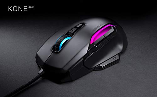 ROCCAT Kone AIMO Remastered PC Gaming Mouse, Optical, RGB Backlit Lighting, 23 Programmable Keys, Onboard Memory, Palm Grip, Owl Eye Sensor, Ergonomic, LED Illumination, Adjustable to 16,000 DPI-Black