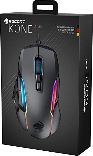 ROCCAT Kone AIMO Remastered PC Gaming Mouse, Optical, RGB Backlit Lighting, 23 Programmable Keys, Onboard Memory, Palm Grip, Owl Eye Sensor, Ergonomic, LED Illumination, Adjustable to 16,000 DPI-Black