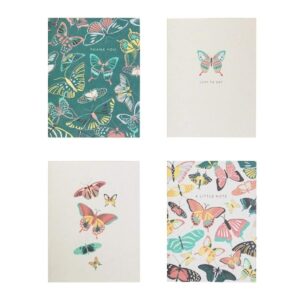 Portico Designs Mini Blank Notecard Set Colorful Note Cards Small Stationary Set, 12-Count, Butterflies