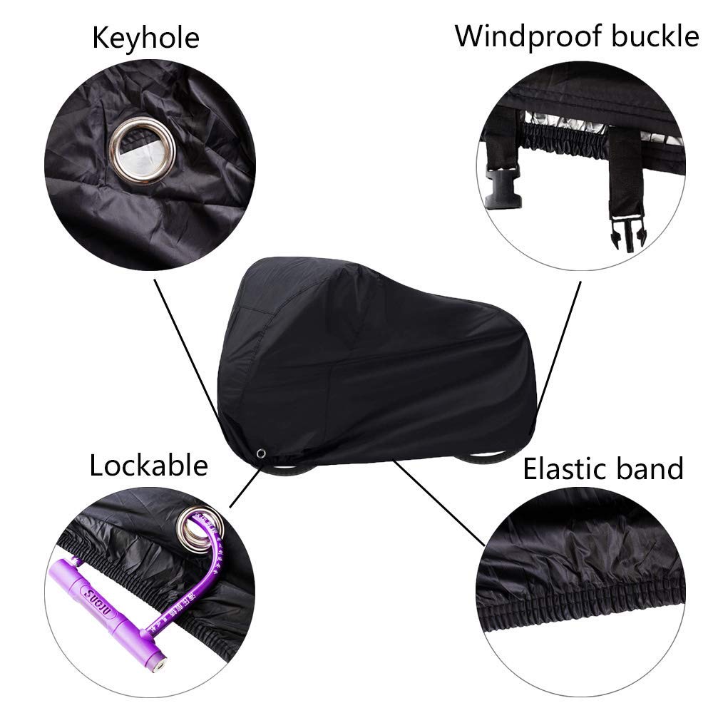 LONGLUOSI Bike Cover Waterproof Outdoor Bicycle Cover Thick Black. 29 Inch Windproof UV Snow Rustproof 190T with Lock Hole Storage Bag for Mountain Road Bike City Bike Beach Cruiser Bike