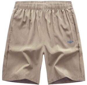 exeke men's quick dry running shorts lightweight gym workout shorts with zipper pockets 252-3xl/khaki 34-36