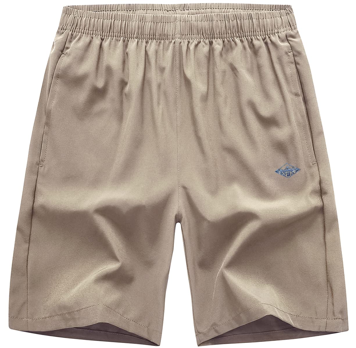 EXEKE Men's Quick Dry Running Shorts Lightweight Gym Workout Shorts with Zipper Pockets 252-3XL/Khaki 34-36