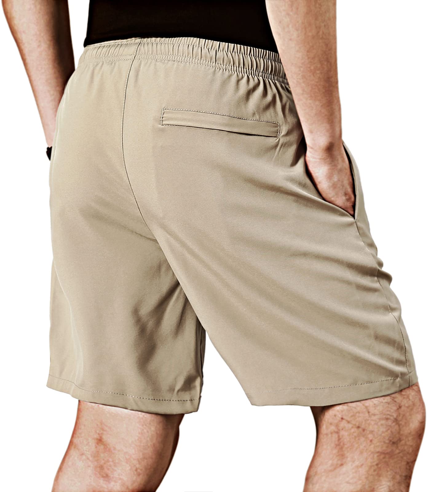 EXEKE Men's Quick Dry Running Shorts Lightweight Gym Workout Shorts with Zipper Pockets 252-3XL/Khaki 34-36