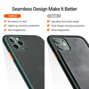 TORRAS Shockproof Compatible with iPhone 11 Pro Case, [Military Grade Drop Tested] Translucent Hard Matte Case with Soft TPU Bumper Slim Phone Case Designed for iPhone 11 Pro, Midnight Green